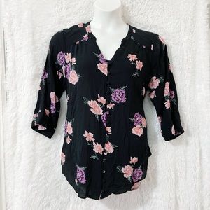 Torrid 3/4 Sleeve Floral Button Front Blouse Size 2